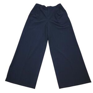 OPEN EDIT SZ L Relaxed Waist Wide Leg Pleated Trousers in Black